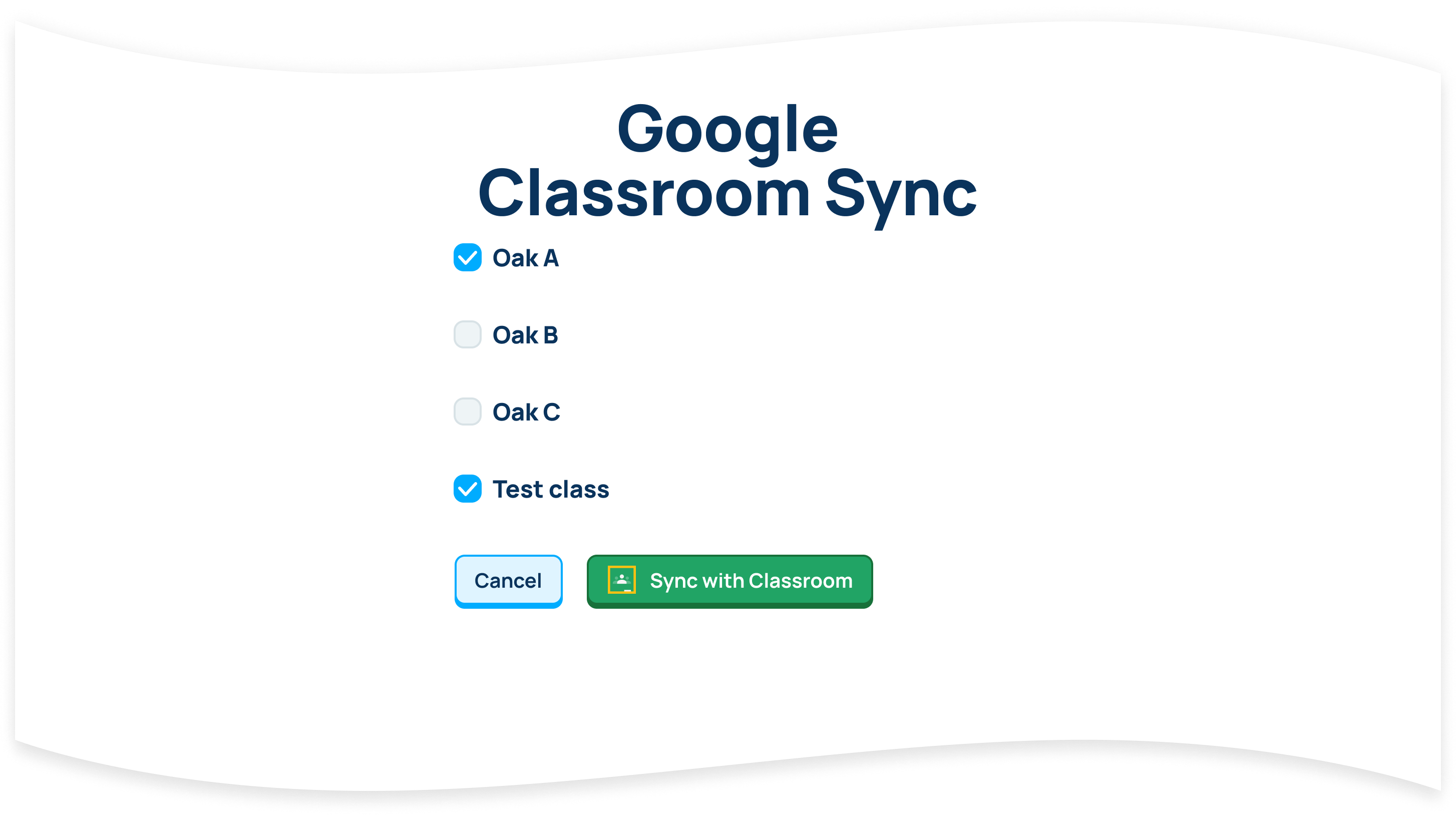 Select the classes you want to add to Ratatype and click the Sync to Classroom button. You can choose any number of classes.